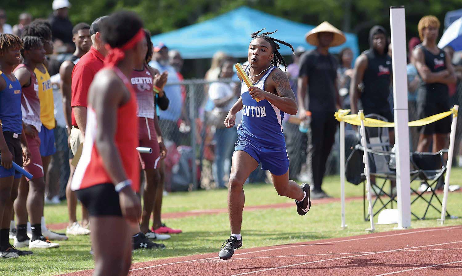 Newton High School runs in the 4 x 200 meter relay at the MHSAA State Track & Field Championships for Class 2A, on Friday, April 29, 2022, at Pearl High School in Pearl, Miss.