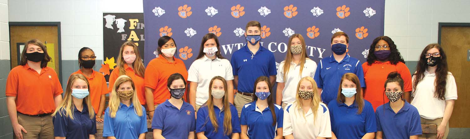 The 2021 Completers in the Health Science program at Newton County Career and Technical Center are front row from left:  Alison Anderson, Chloe Lang, Hannah Clark, Morgan Massey, Reagan Tolbird, Faith Dejarnett, Shelby McLemore and Shelby Smith; back row from left: Billy Ray Kennedy, Diamond Miller, Sidney McGee, India Gusman, Haley Beth McDowell, Tyler Cavenaugh, Lanie Phillips, Jaxon Edwards, Ashley Pace and Hayley Loper. Submitted photo