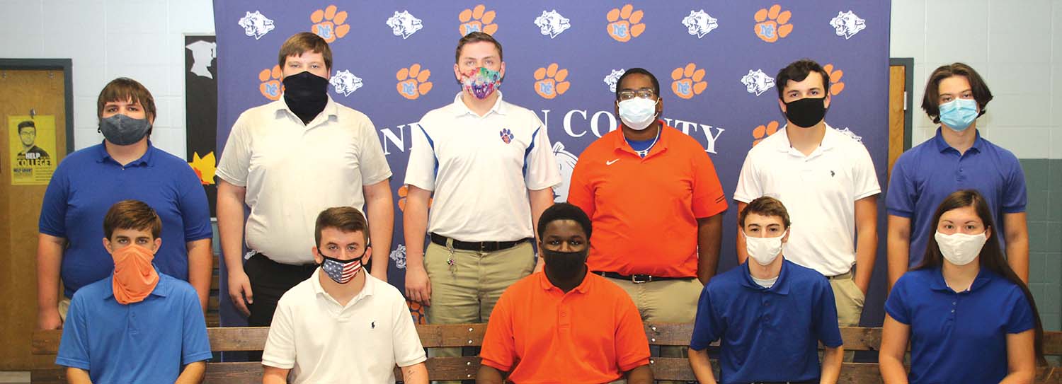 The 2021 Engineering Completers at the Newton County Career and Technical Center include front row from left:  Parker Lang, Lane Roncali, Daequan Ellis, Hunter Ott and Maya Olmstead; back row from left:  Logan Brooks, Devin Cunningham, Jacob Willis, Jamarius Broach, Seth Griffin and Brandon Ford.  Submitted photo
