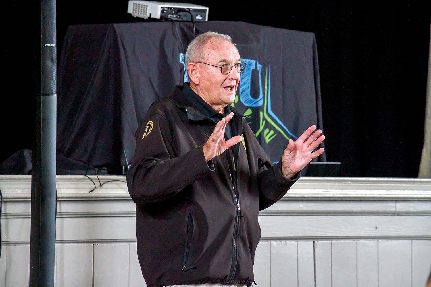 Dickey Blackburn of the ECCC Campus Police talks about law enforcement to the students from Pilate Middle School.