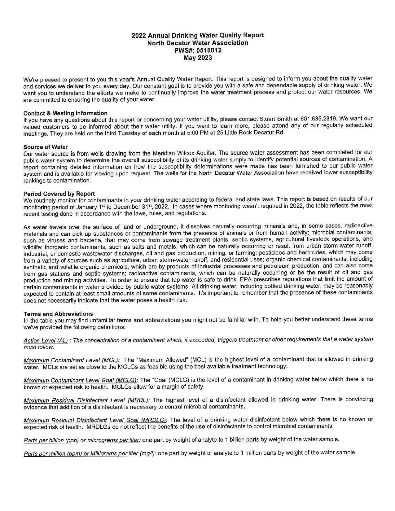 NORTH DECATUR WATER ASSOCIATION CCR