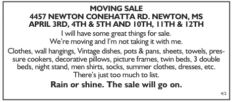 MOVING SALE