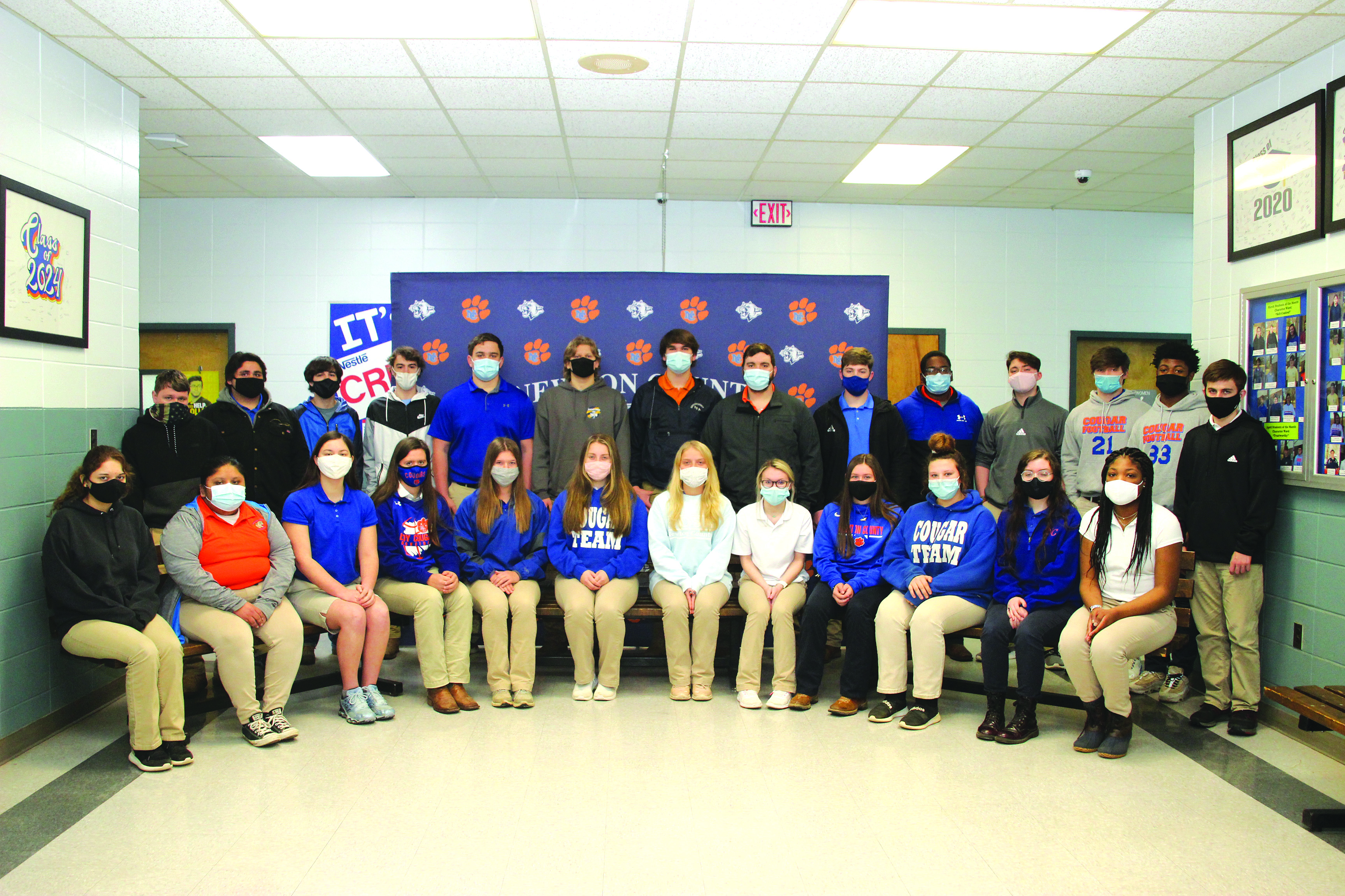 Newton County Career and Technical Center’s second semester second block Student of the Month nominees are front row from left:  Angela Aguilar, Bethanie Willis, Maya Olmstead, Haley Beth McDowell, Lanie Phillips, Sidney McGee, Faith Dejarnett, Mary Gail Rogers, Krystal Wooten, Savannah Martinez, Hayley Loper, and Cortney Shelwood; back row from left:  Earl Massey, Isaiah McDonald, Conner Clark, Hunter Ott, Drew Stevens, Creek Smith, Taylor Wilhelm, Zach Evans, Cody Buffington, Jamarius Broach, Zach Heidelberg, Caleb Parkman, La Tarrance Phillips, and Parker Lang. Linda Giles, NCCTC Counselor, coordinates the Student of the Month initiative at NCCTC.  Submitted photo