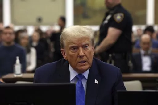 Former President Donald Trump waits to take the witness stand during his civil fraud trial at New York Supreme Court, Monday, Nov. 6, 2023, in New York. (Brendan McDermid/Pool Photo via AP)