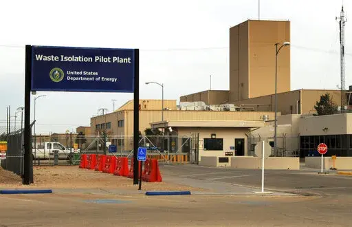 This March 6, 2014, file photo shows the Waste Isolation Pilot Plant, the nation's only underground nuclear waste repository, near Carlsbad, New Mexico. On Tuesday, Nov. 22, 2022, officials at the facility said workers there started using a newly mined disposal area at the repository.(AP Photo/Susan Montoya Bryan, File)