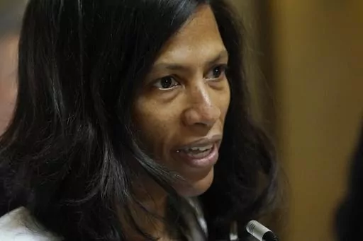 Dr. Michelle Owens, a maternal fetal medicine subspecialist, speaks on Feb. 22, 2023 at the state Capitol in Jackson, Miss. Owens is one of the leaders of a committee that published a study Wednesday, Dec. 6, 2023, which showed that Black women were four times more likely to die of causes directly related to pregnancy than white women in the state in 2020. (AP Photo/Rogelio V. Solis)