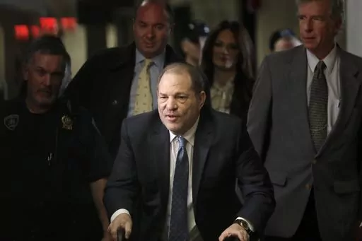 Harvey Weinstein arrives at a Manhattan courthouse for jury deliberations in his rape trial, Feb. 24, 2020, in New York. Nearly four years after Weinstein was convicted of rape and sent to prison, New York’s highest court will hear arguments Wednesday, Feb. 14, 2024, in his quest to overturn the landmark #MeToo-era verdict. (AP Photo/Seth Wenig, File)