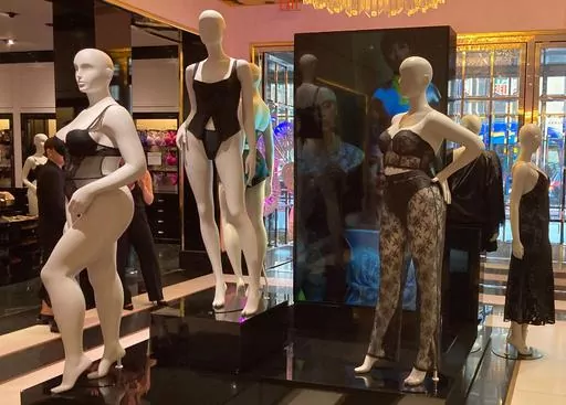 Mannequins are shown at the Victoria's Secret store in New York on Wednesday, Sept. 6, 2023. The lingerie brand has launched its biggest marketing investment in the past five years.Those efforts include highlighting fuller-figure women in ads and store mannequins. (AP Photo/Anne D'Innocenzio)