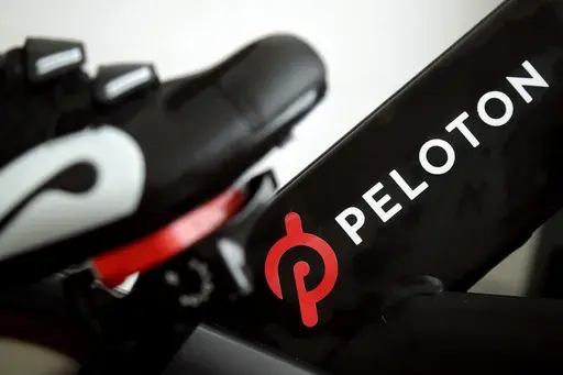 A Peloton bike is shown on Nov. 19, 2019, in San Francisco. (AP Photo/Jeff Chiu, File)
