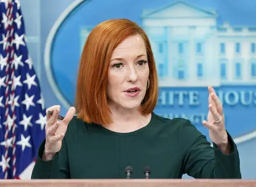 White House press secretary Jen Psaki speaks during a press briefing at the White House in Washington on March 9, 2022. Psaki has officially landed at MSNBC, where she is expected to make appearances on the network’s cable and streaming programs as well as host a new original show. Psaki will also appear on NBC and during MSNBC’s primetime special election programming throughout the midterms and 2024 presidential election. (AP Photo/Patrick Semansky, File)