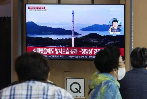 A TV screen shows an image of North Korea's rocket launch during a news program at the Seoul Railway Station in Seoul, South Korea, on June 1, 2023. The United States and its allies clashed with Russia and China on Friday, June, 2, over North Korea’s failed launch of a military spy satellite this week in violation of multiple U.N. Security Council resolutions, which Moscow and Beijing refused to condemn.(AP Photo/Ahn Young-joon)