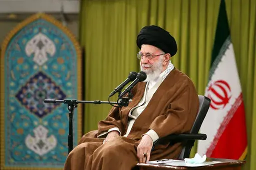 In this picture released by the official website of the office of the Iranian supreme leader, Supreme Leader Ayatollah Ali Khamenei speaks during a meeting with a group of Basij paramilitary force in Tehran, Iran, Nov. 26, 2022. The niece of Iran's supreme leader is calling for people to pressure their governments to cut ties with Tehran. Farideh Moradkhani, whose uncle is Ali Khamenei, issued the call in a video statement circulated after her Nov. 23 arrest, reported by the U.S.-based rights mo