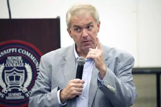Mississippi Northern District Public Service Commissioner Brandon Presley, the Democratic nominee for governor, speaks during a campaign stop in Summit, Miss., Sept. 14, 2023. Presley is challenging first-term Republican Gov. Tate Reeves in the Nov. 7, 2023, general election. (AP Photo/Rogelio V. Solis, File)
