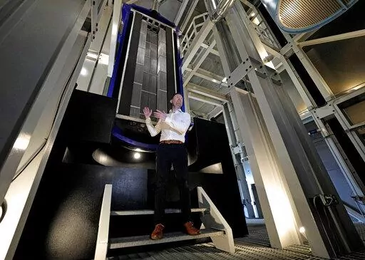 Last Energy CEO Bret Kugelmass explains how power could be produced from a nuclear microreactor during a tour inside the company's demonstration unit that contains a prototype reactor, Tuesday, Jan. 17, 2023, in Brookshire, Texas. Kugelmass, a technology entrepreneur and mechanical engineer, said the 20-megawatt microreactors could replace carbon dioxide-emitting fossil fuels that power factories or data centers. (AP Photo/David J. Phillip)