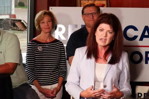 Wisconsin Republican gubernatorial candidate meets with supporters as part of her final push across the state in her race against Tim Michels on Monday, Aug. 8, 2022, in Madison, Wis. The Republican gubernatorial primary is one of the biggest races on Tuesday’s ballot, which also includes a Democratic primary for U.S. Senate. (AP Photo/Scott Bauer)