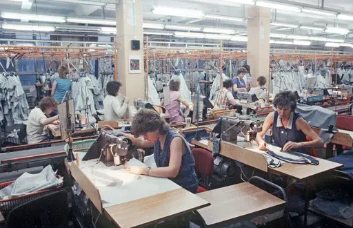 Seamstresses work th the VEB clothing factory "Fortschritt",1987 in Berlin. (Zentralbild/DPA via AP)