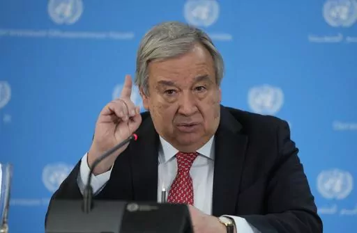 U.N secretary General Antonio Guterres addresses the media during a visit to the U.N. office in the capital Nairobi, Kenya Wednesday, May 3, 2023. Antonio Guterres says Sudan is on the brink of a “full-scale civil war,” as fierce clashes between rival generals continued unabated Sunday in the capital, Khartoum. (AP Photo/Khalil Senosi, File)