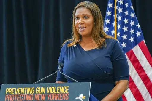 New York Attorney General Letitia James speaks during a ceremony where Gov. Kathy Hochul signed a package of bills to strengthen gun laws, Monday, June 6, 2022, in New York. (AP Photo/Mary Altaffer)