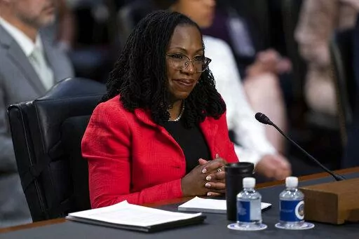 Supreme Court nominee Ketanji Brown Jackson listens to a question during her confirmation hearing before the Senate Judiciary Committee, Tuesday, March 22, 2022, in Washington. (AP Photo/Evan Vucci)