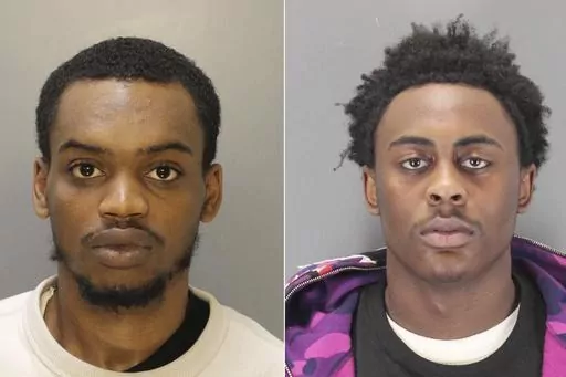 This combo from photos provided by Philadelphia Dept. of Prisons shows from left, Nasir Grant, left, and Ameen Hurst. Authorities searched Tuesday, May 9, 2023, for two inmates, one accused of killing four people, who were gone from a Philadelphia prison for nearly 19 hours before officials knew they were missing. Hurst, 18, and Grant, 24, escaped from the Philadelphia Industrial Correctional Center around 8:30 p.m. Sunday by cutting a hole in a fence surrounding a recreation yard, the Philadelp
