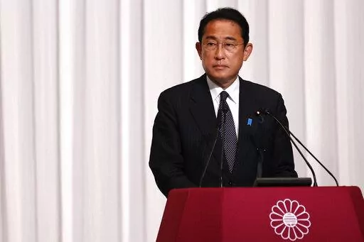 Japanese Prime Minister and leader of the Liberal Democratic Party, Fumio Kishida, speaks during a news conference after the results of the Upper House elections at the party headquarters on Monday, July 11, 2022, Tokyo, Japan. (Rodrigo Reyes Marin/Pool Photo via AP)