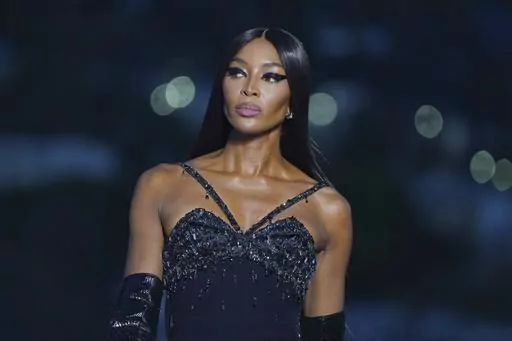 The Versace Fall/Winter 2023 collection is modeled by Naomi Campbell on Thursday, March 9, 2023, at the Pacific Design Center in West Hollywood, Calif. (Photo by Jordan Strauss/Invision/AP)