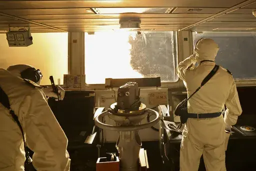 ADDS COUNTRY TO SOURCE - In this photo provided by the United Kingdom Ministry of Defence on Wednesday, Jan. 10, 2024, taken from the bridge of HMS Diamond, Sea Viper missiles are fired in the Red Sea. Yemen’s Houthi rebels have fired their largest-ever barrage of drones and missiles targeting shipping in the Red Sea, forcing the United States and British navies to shoot down the projectiles in a major naval engagement. (UK Ministry of Defence via AP)