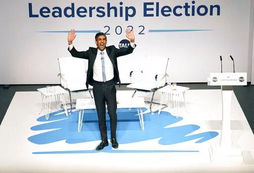 Rishi Sunak during a hustings event in Darlington, England, Aug. 9, 2022, as part of the campaign to be leader of the Conservative Party and the next prime minister. While inflation and recession fears weigh heavily on the minds of voters, another issue is popping up in political campaigns from the U.K. and Australia to the U.S. and beyond: the “China threat." The two finalists vying to become Britain's next prime minister, Liz Truss and Rishi Sunak, clashed in a televised debate last month ov