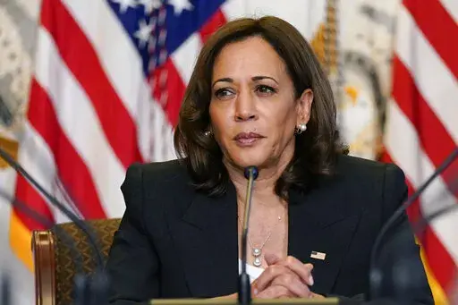 Vice President Kamala Harris listens during a meeting with civil rights and reproductive rights leaders in the Diplomatic Reception Room on the White House complex in Washington, Sept. 12, 2022. Two buses of migrants from the U.S.-Mexico border were dropped off near Harris' home in residential Washington on Thursday, Sept. 15. (AP Photo/Susan Walsh, File)