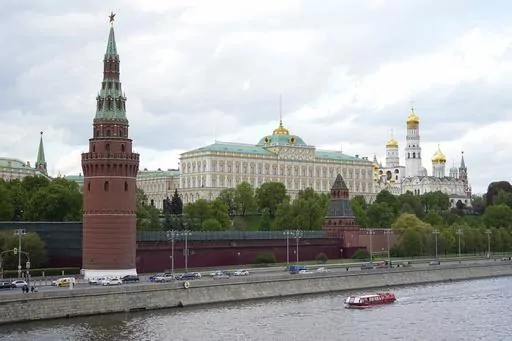 A view of the Moscow Kremlin in Moscow, Russia, Wednesday, May 3, 2023. Russian authorities have accused Ukraine of attempting to attack the Kremlin with two drones overnight. The Kremlin on Wednesday decried the alleged attack attempt as a "terrorist act" and said Russian military and security forces disabled the drones before they could strike. (AP Photo)