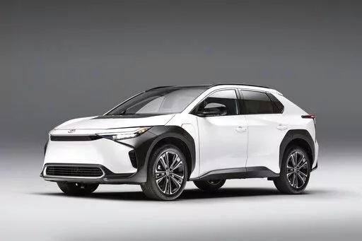 This photo provided by Toyota shows the 2022 Toyota bZ4X, a small electric SUV with an EPA-estimated range of up to 252 miles. (Courtesy of Toyota Motor Sales U.S.A. via AP)